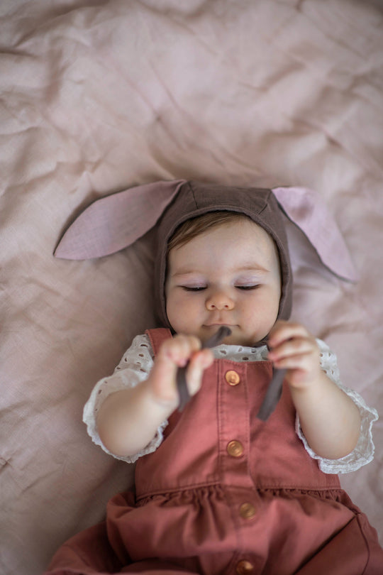 Linen Baby Bonnet Bunny