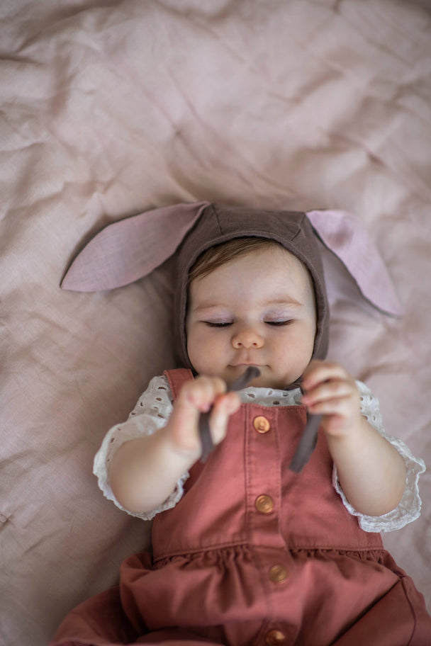 Linen Baby Bonnet Bunny