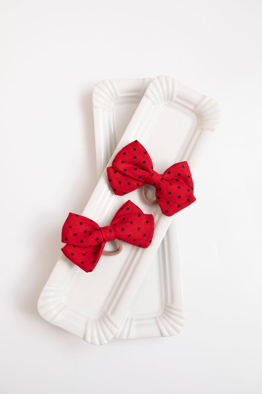 Small linen hair bow Ladybird
