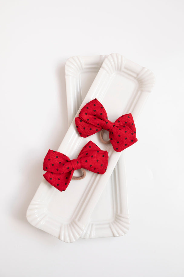 Small linen hair bow Ladybird