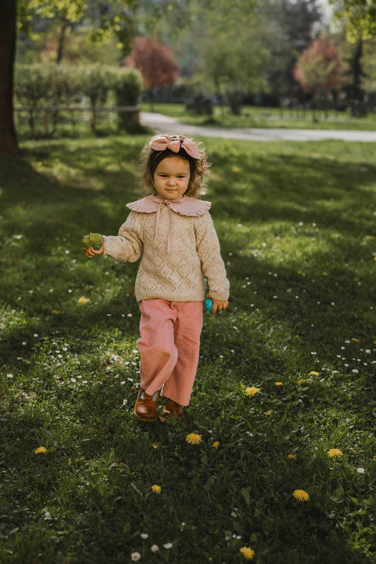 Pink Linen Peter Pan Collar with Ruffle