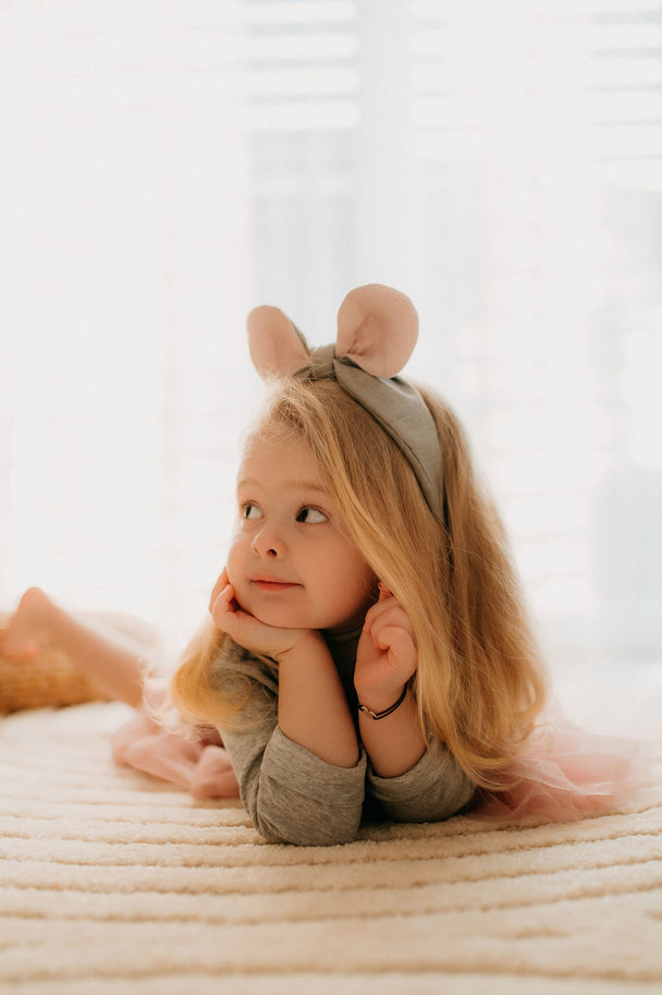 Linen Headband Grey Mouse