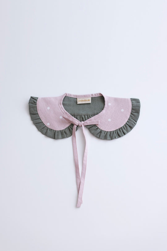Pink Strawberry Linen Peter Pan Collar with Ruffle