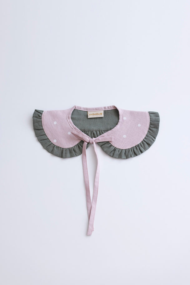 Pink Strawberry Linen Peter Pan Collar with Ruffle