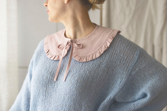 Pink Linen Peter Pan Collar with Ruffle