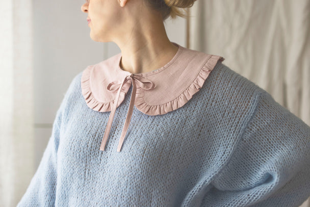 Pink Linen Peter Pan Collar with Ruffle