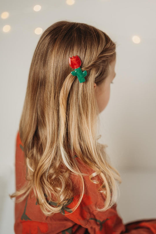 Glitter Resin Red Tulip Hair Clip