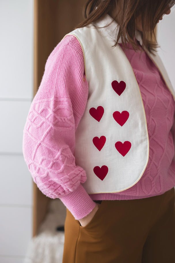 Linen Vest Cora with Hearts Embroidered