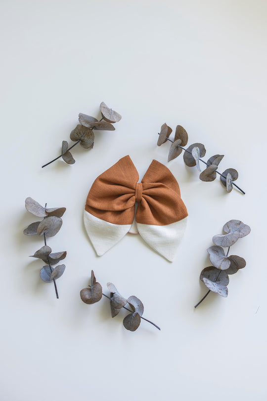Big Rust Linen Hair Bow Fox