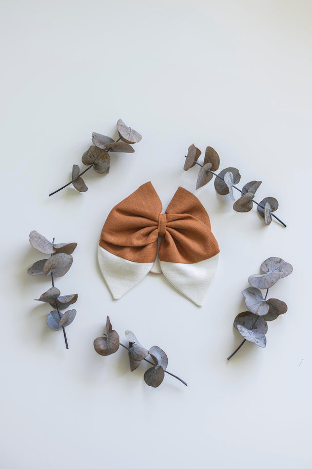 Big Rust Linen Hair Bow Fox