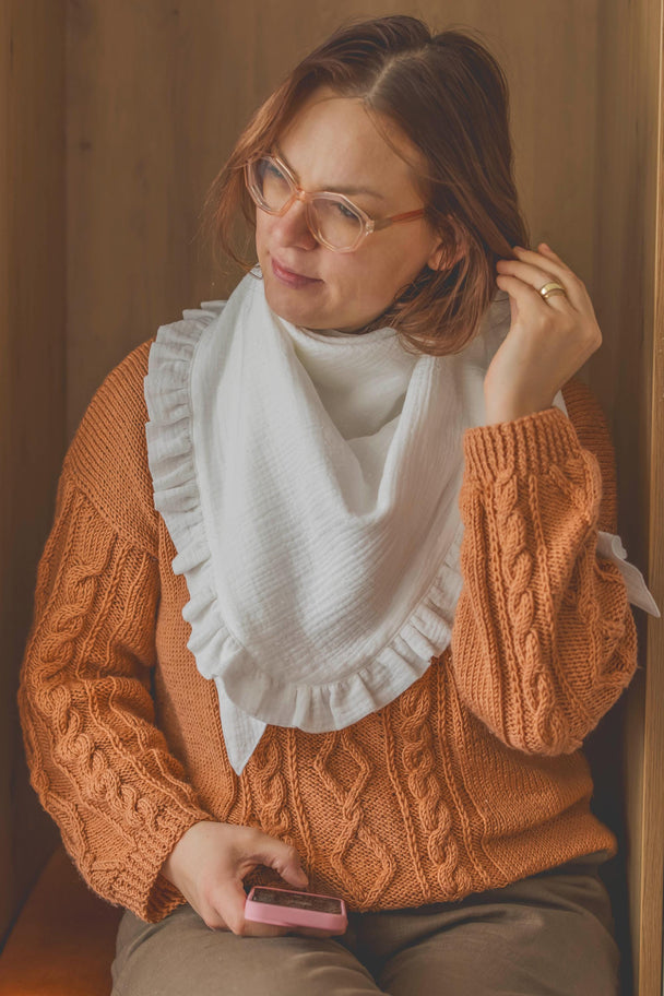 Double Gauze Scarf with Romantic Ruffle