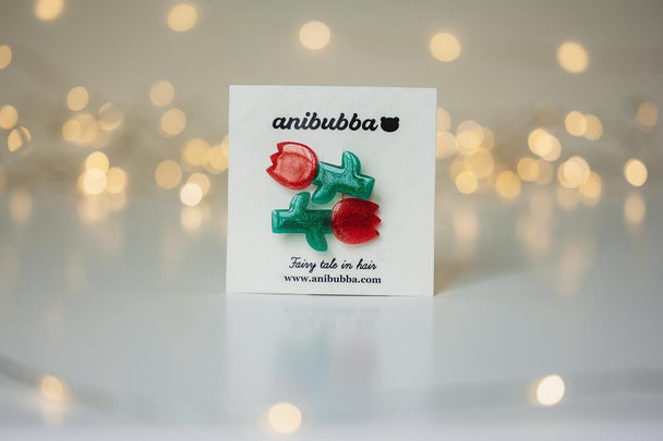 Glitter Resin Red Tulip Hair Clip
