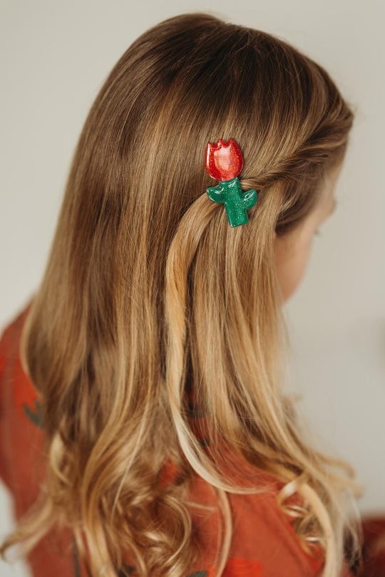 Glitter Resin Red Tulip Hair Clip