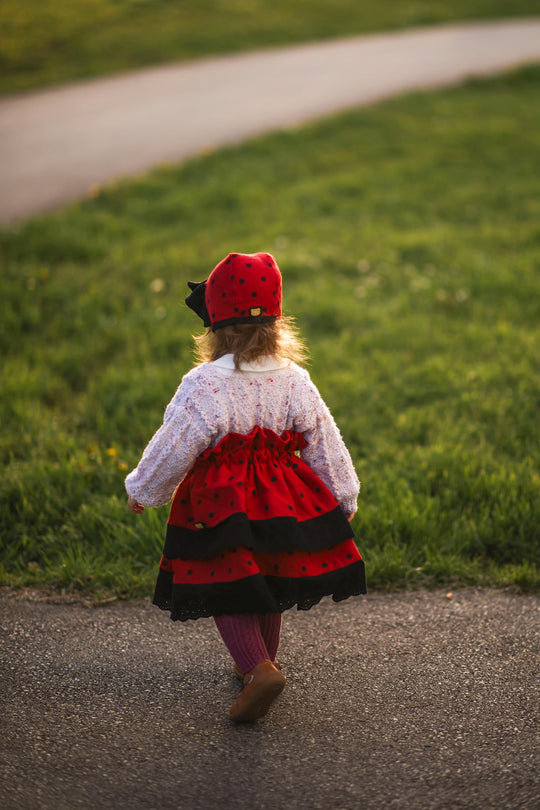 Linen Bonnet Ladybird With Ruffle
