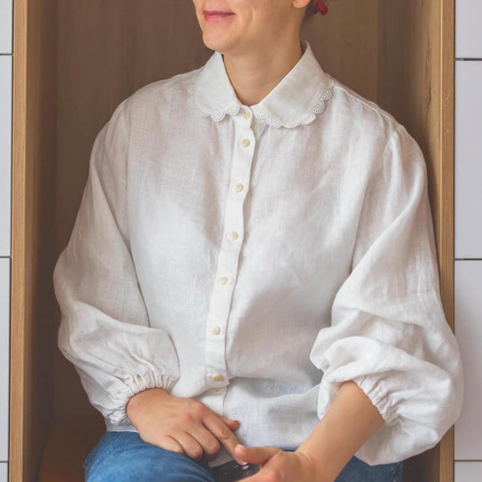 Celia Linen Shirt with Rounded Peter Pan Collar