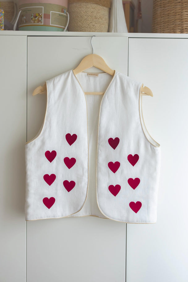 Linen Vest Cora with Hearts Embroidered