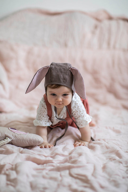 Linen Baby Bonnet Bunny