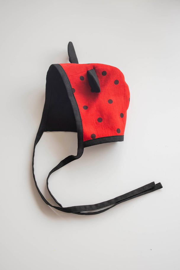Linen Baby Bonnet Ladybird