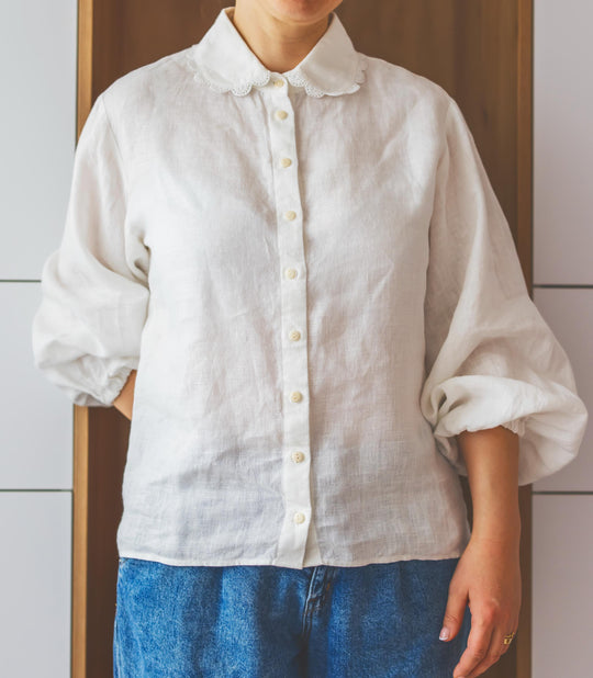 Celia Linen Shirt with Rounded Peter Pan Collar