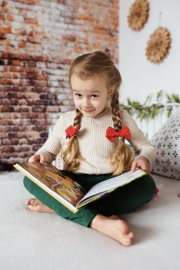 Small linen hair bow Ladybird
