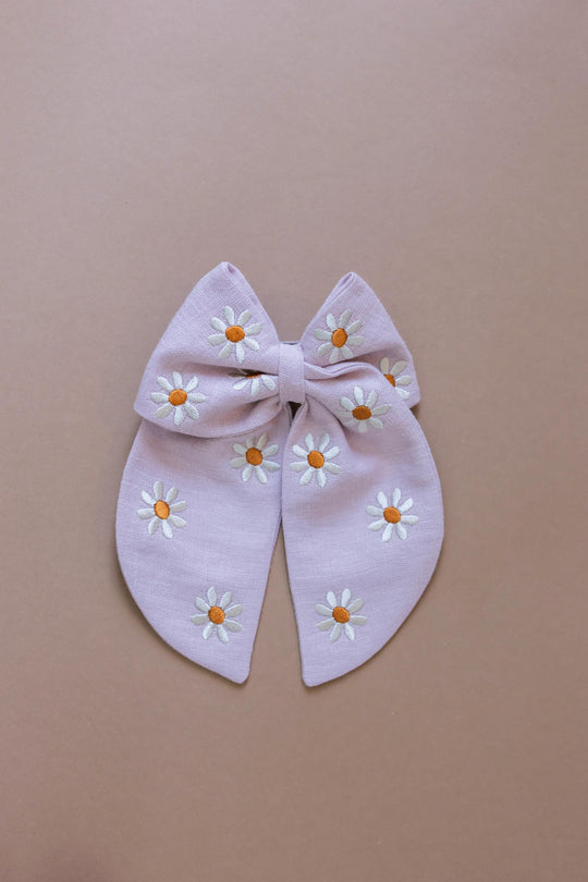 Big Linen Hair Bow with Big Daisies