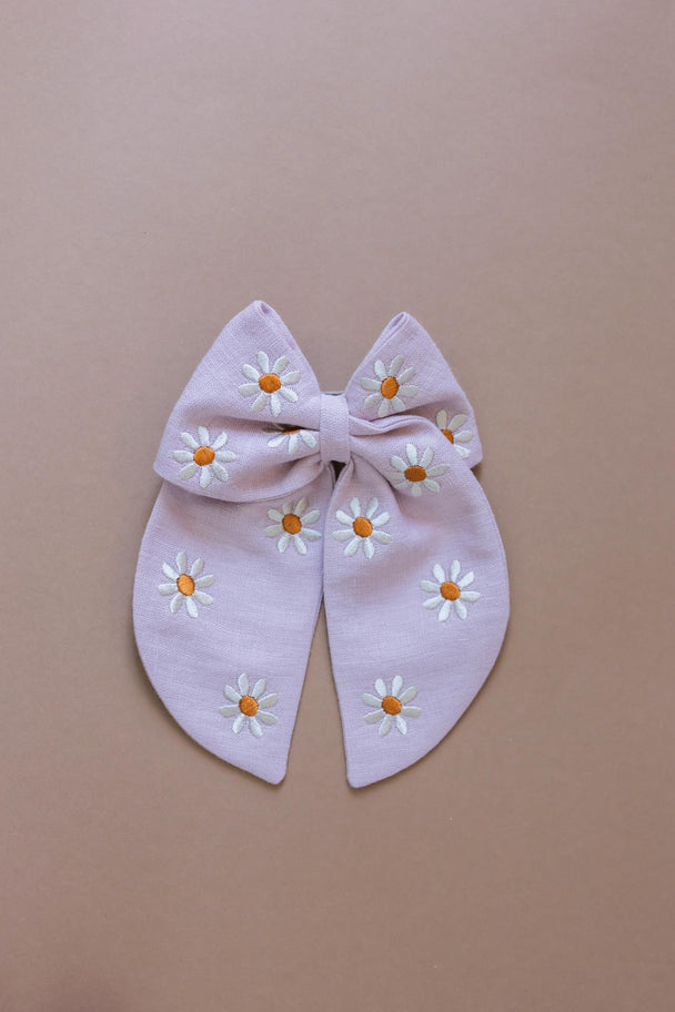Big Linen Hair Bow with Big Daisies