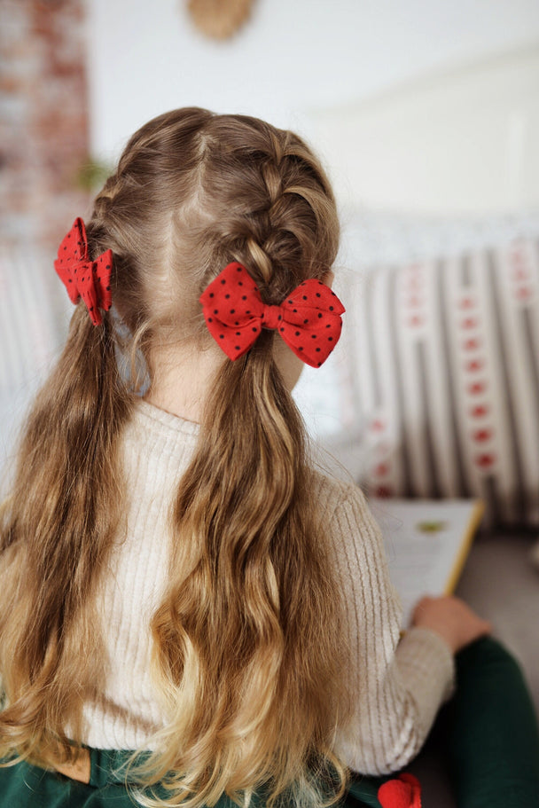 Small linen hair bow Ladybird