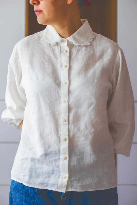 Celia Linen Shirt with Rounded Peter Pan Collar