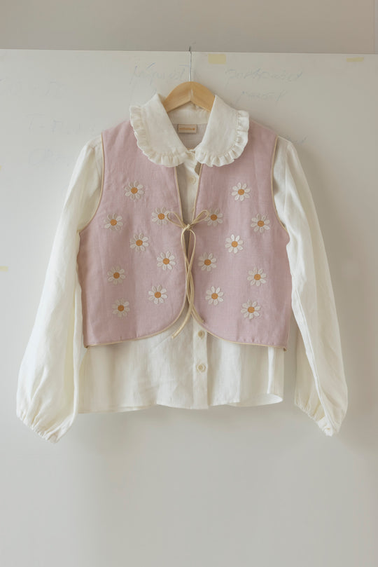 Short Linen vest Daisy with embroidery