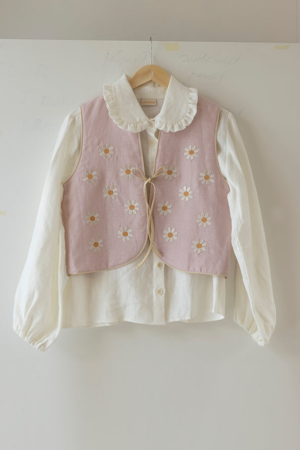Short Linen vest Daisy with embroidery