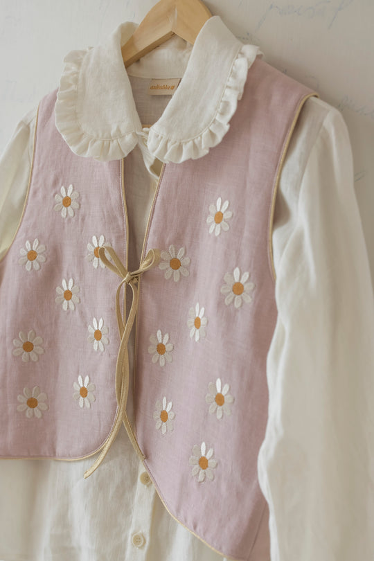 Short Linen vest Daisy with embroidery