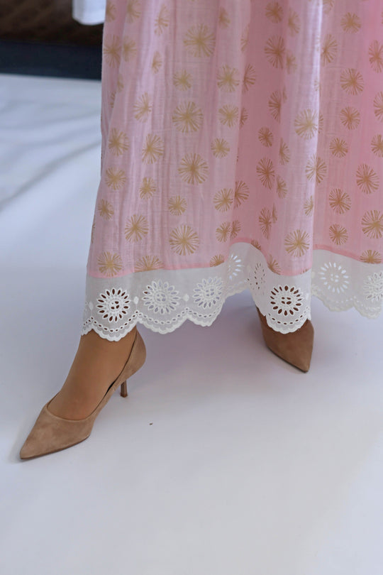Gold Daisy Cotton Gauze Dress with Peter Pan Collar