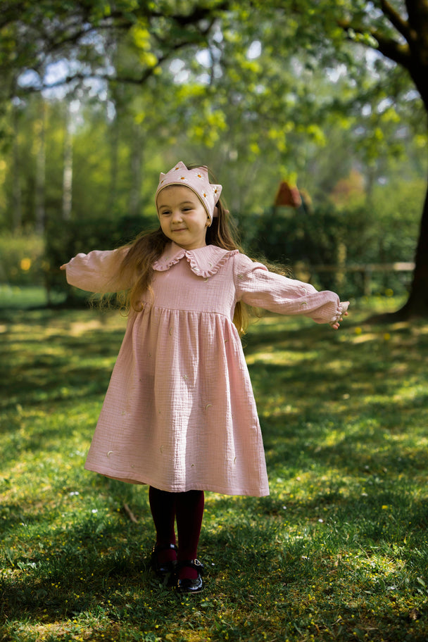 Double gauze dress with peter pan collar