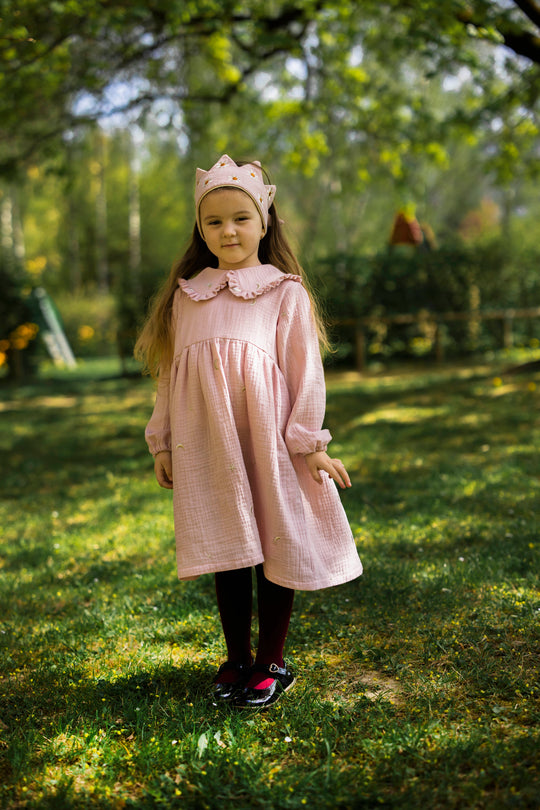 Double gauze dress with peter pan collar