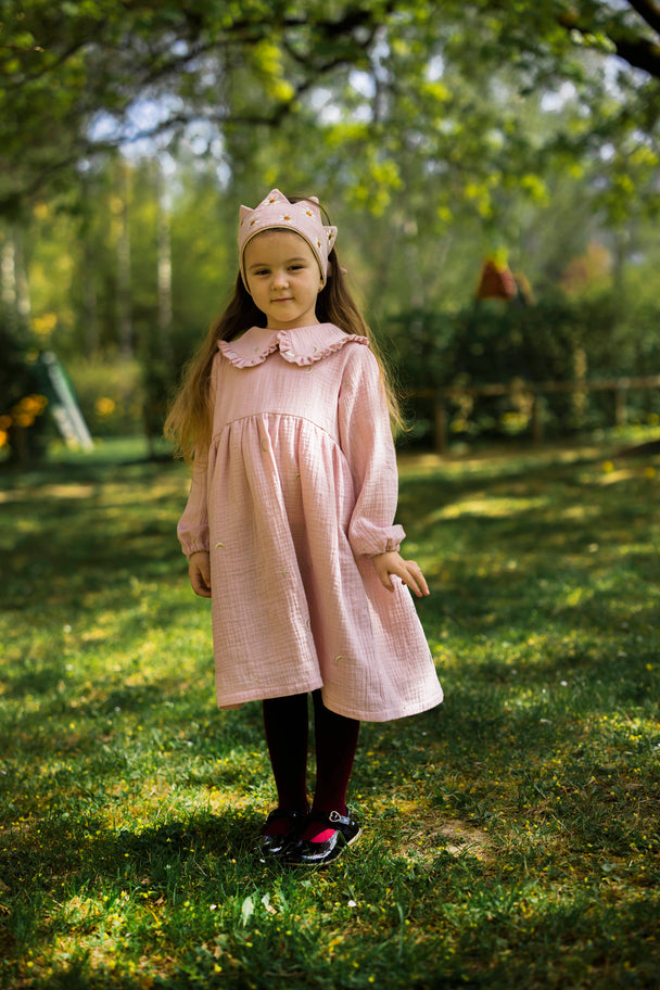 Double gauze dress with peter pan collar