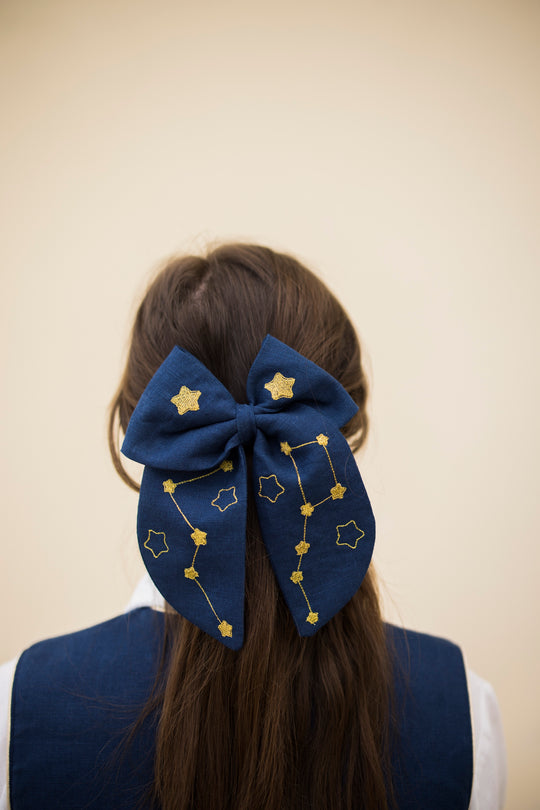 Stela Constellation Embroidered Linen Hair Bow