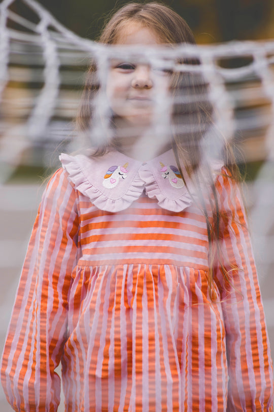 Unicorn Seersucker Dress with Peter Pan collar
