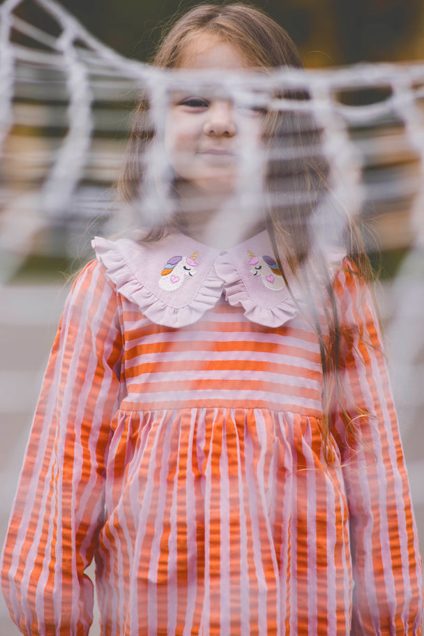 Unicorn Seersucker Dress with Peter Pan collar
