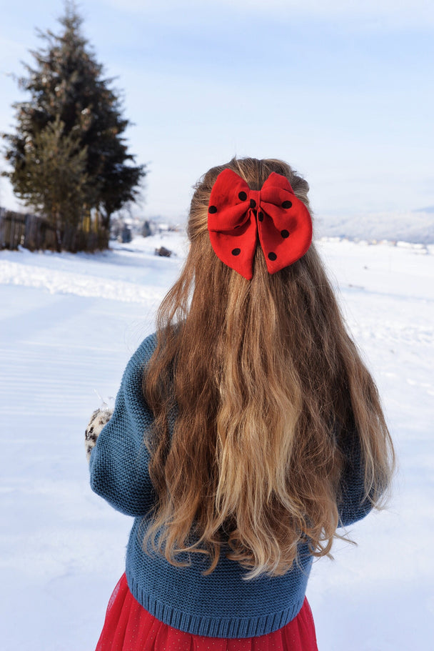 Linen Hair Bow Ladybird Ragazza