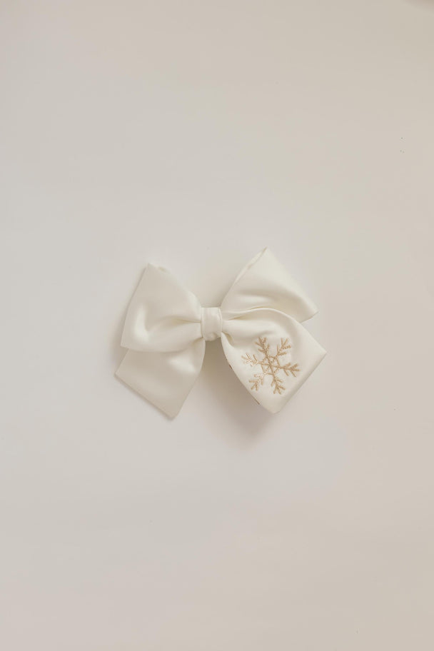 Christmas Satin Hair Bow with Embroidered Snowflake II
