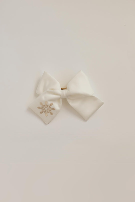 Christmas Satin Hair Bow with Embroidered Snowflake