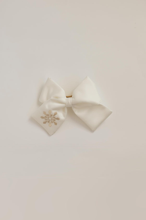 Christmas Satin Hair Bow with Embroidered Snowflake