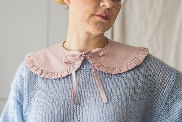 Pink Linen Peter Pan Collar with Ruffle