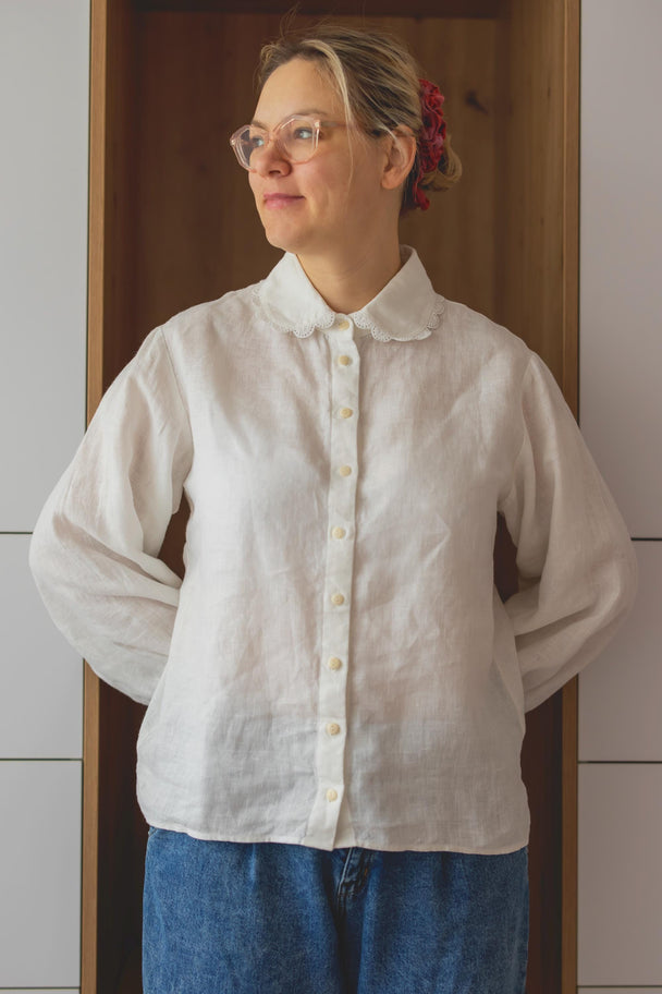 Celia Linen Shirt with Rounded Peter Pan Collar