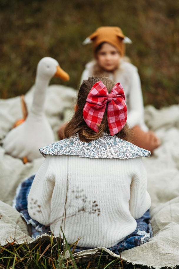 Big Linen Checkered Hair Bow Donna