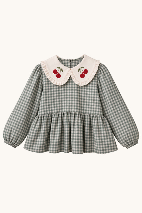 Vintage Cherry Linen Blouse with Peter Pan Collar