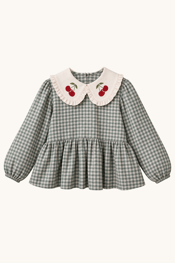 Vintage Cherry Linen Blouse with Peter Pan Collar