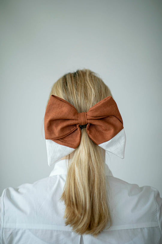 Big Rust Linen Hair Bow Fox