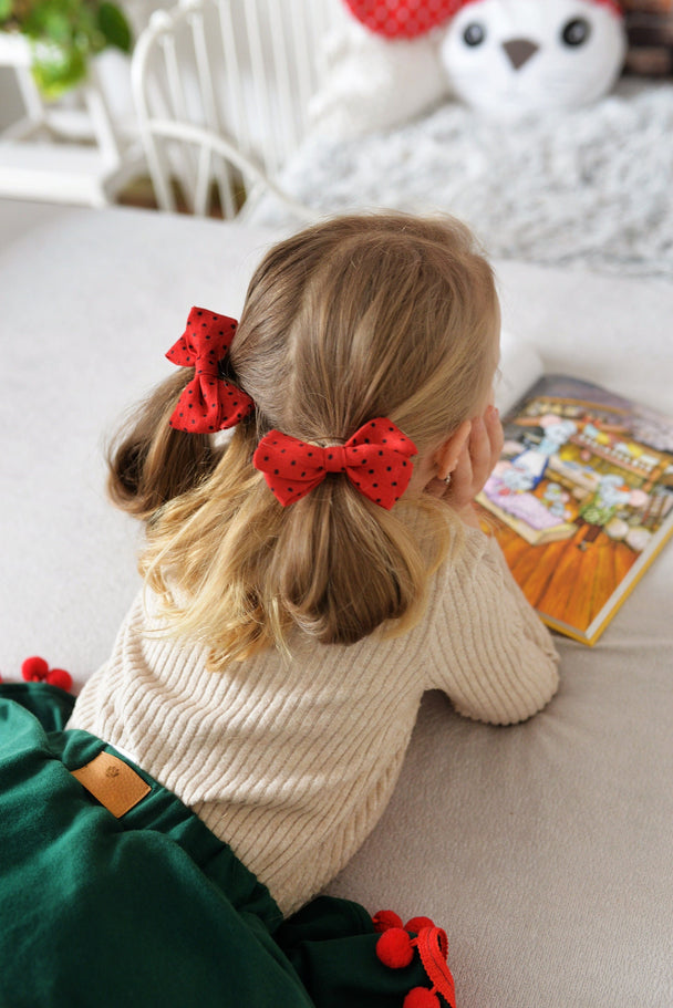 Small linen hair bow Ladybird