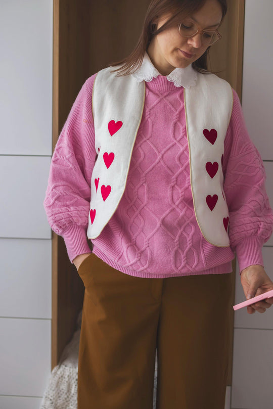 Linen Vest Cora with Hearts Embroidered